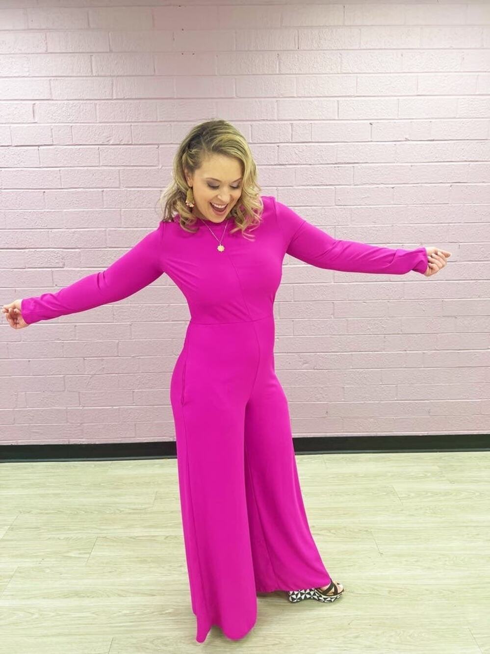 ADAM LIPPES Hot Pink Magenta Long Sleeve Crew Neckline Jumpsuit size 6